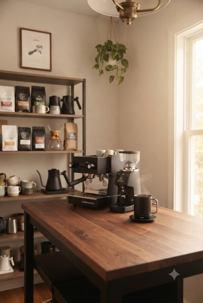 Is Your Last Sip of Coffee Just as Hot as the First? Cozy home coffee bar setup featuring