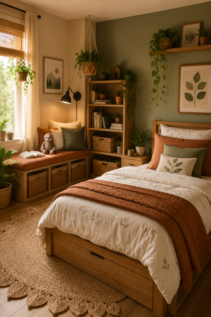 12-Year-Old Bedroom Ideas: Stunning Makeover Ideas You Have to See nature inspired cozy bedroom inspiration with plants and wood tones for a tween