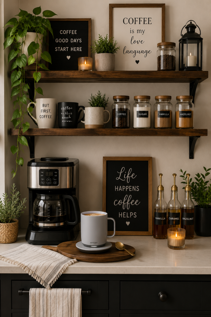 Is Your Last Sip of Coffee Just as Hot as the First? cozy home coffee bar featuring the amber mug 2smart temperature control mug