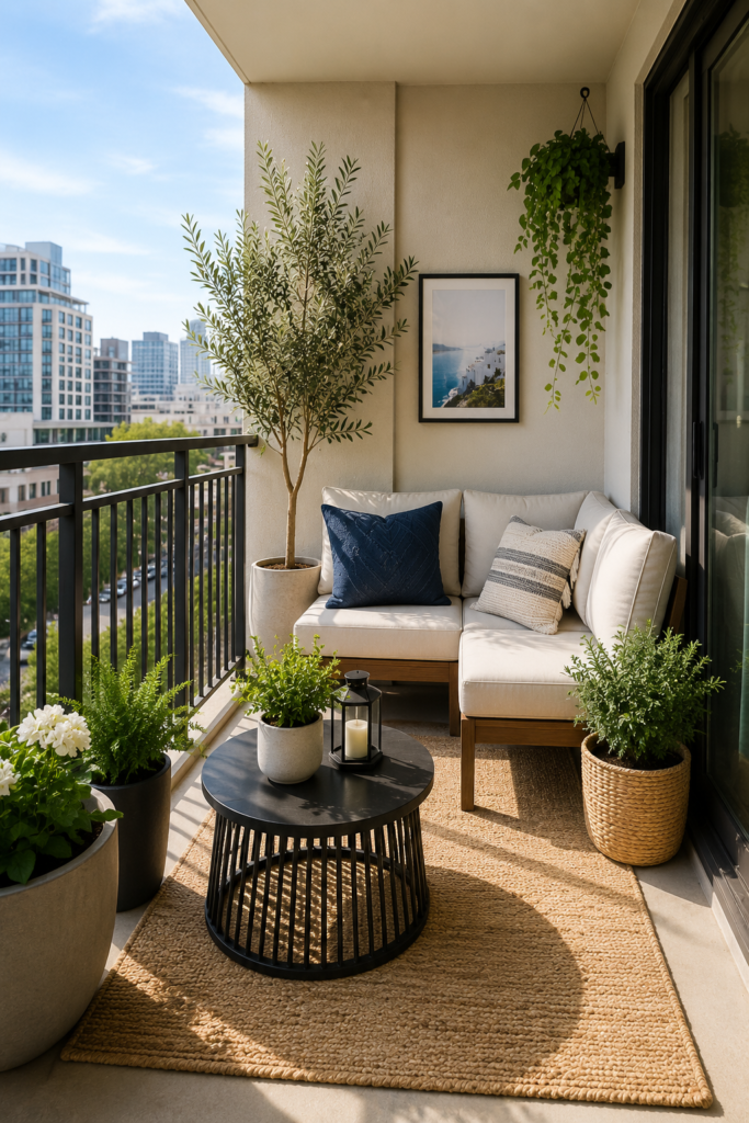 10 Beautiful Balcony Decor Ideas to Create a Cozy Outdoor Retreat Modern apartment balcony decor with plants, cozy seating and outdoor coffee table