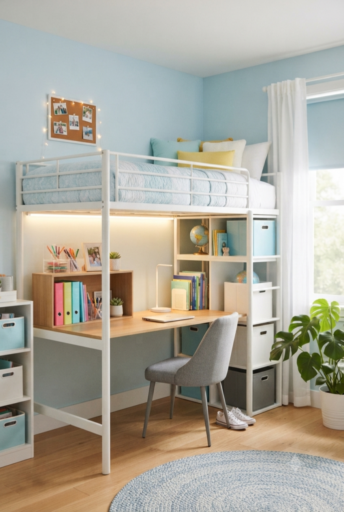 12-Year-Old Bedroom Ideas: Stunning Makeover Ideas You Have to See Bedroom storage ideas for small twin rooms with loft bed and desk.