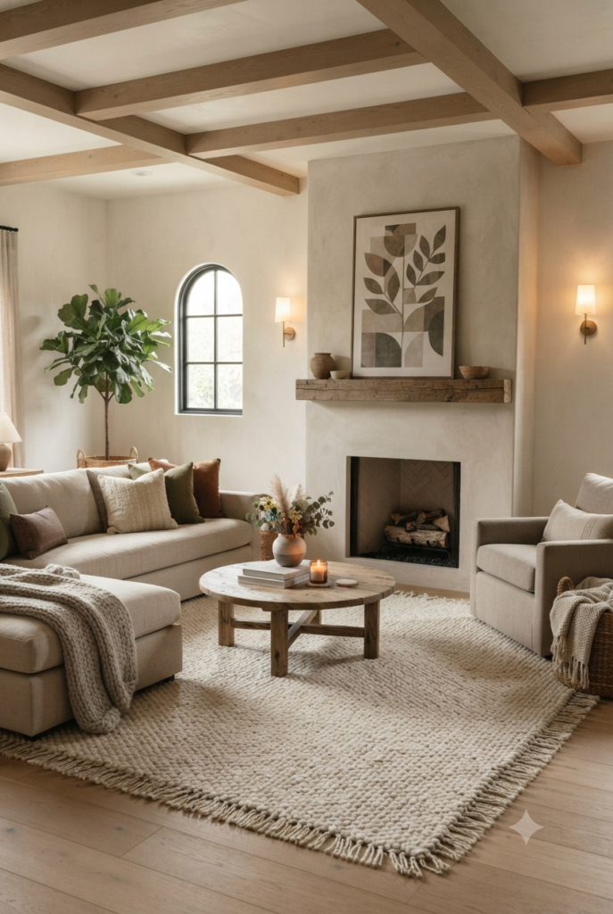 10 Living Room Decor Ideas T0 Create a Warm And Stylish Home cozy modern living room with a fireplace and an arched window.